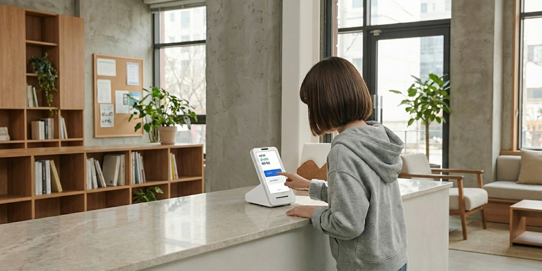 학원 데스크에 놓인 토스 프론트